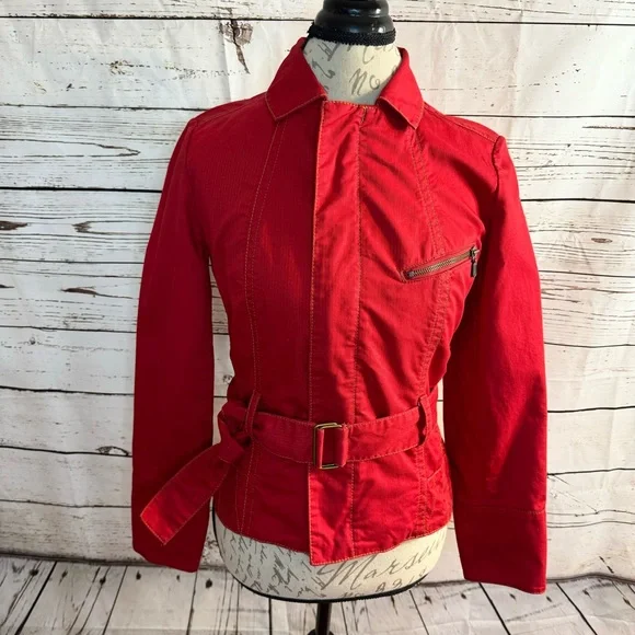 CAbi Red Belted Zip Front Utility Jacket Small - Picture 1 of 13
